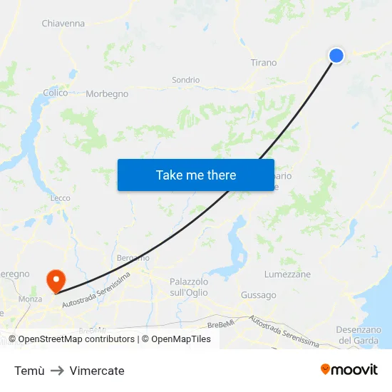 Temù to Vimercate map