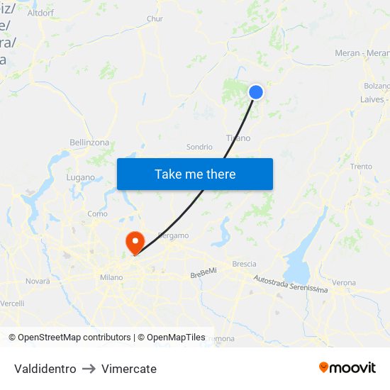 Valdidentro to Vimercate map