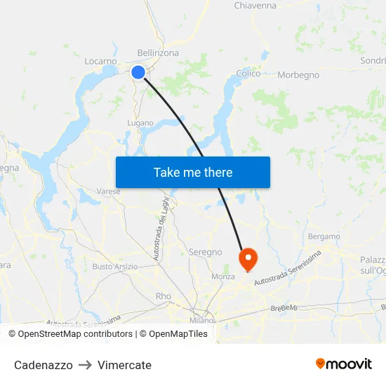Cadenazzo to Vimercate map