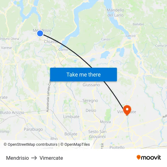 Mendrisio to Vimercate map