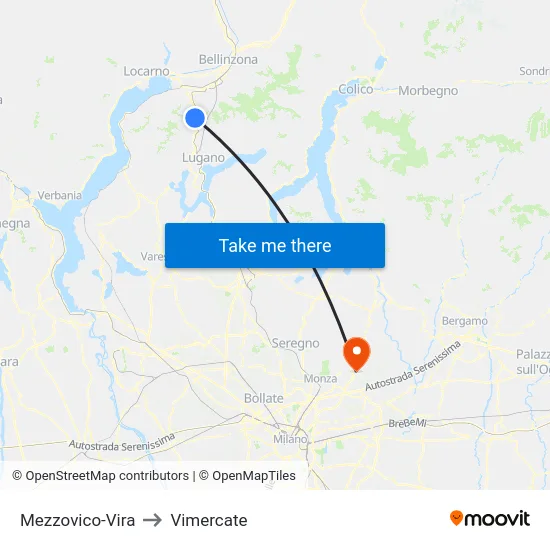 Mezzovico-Vira to Vimercate map