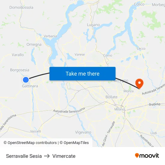 Serravalle Sesia to Vimercate map