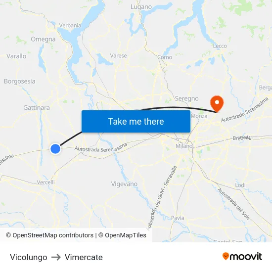 Vicolungo to Vimercate map