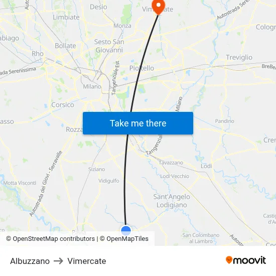 Albuzzano to Vimercate map