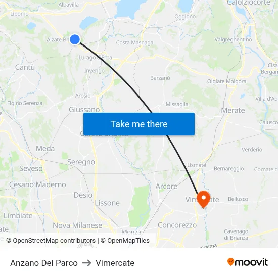 Anzano Del Parco to Vimercate map