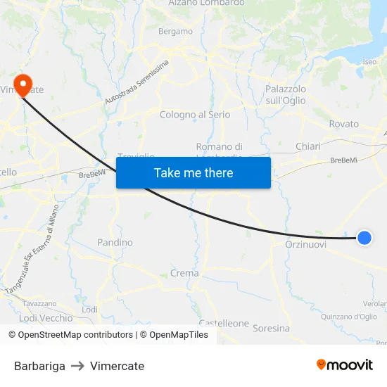 Barbariga to Vimercate map