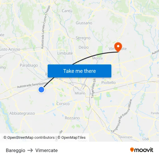 Bareggio to Vimercate map