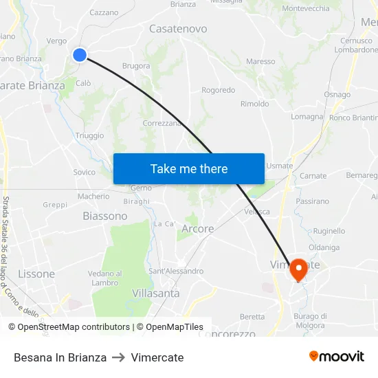Besana In Brianza to Vimercate map