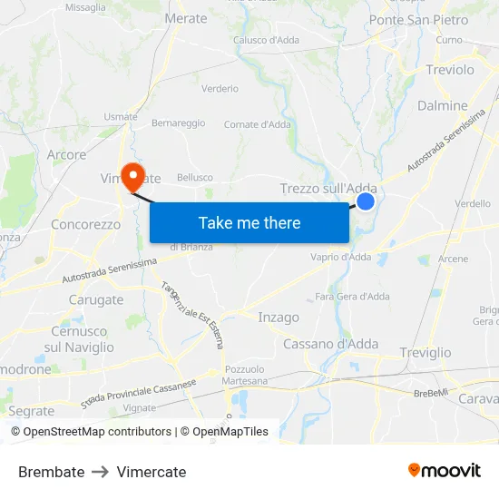 Brembate to Vimercate map