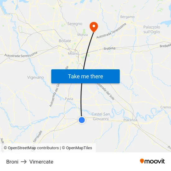 Broni to Vimercate map