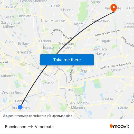 Buccinasco to Vimercate map