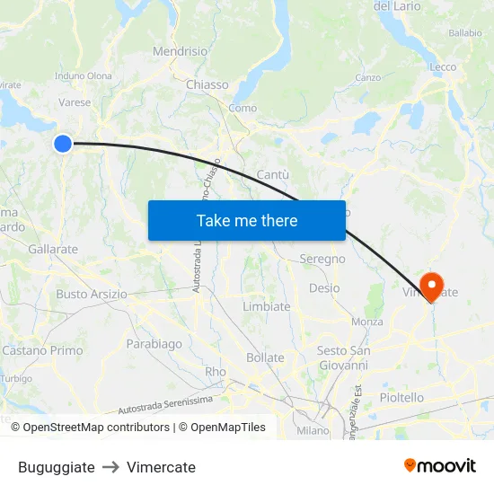 Buguggiate to Vimercate map