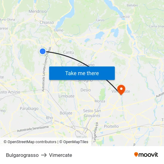 Bulgarograsso to Vimercate map