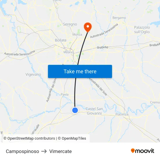 Campospinoso to Vimercate map