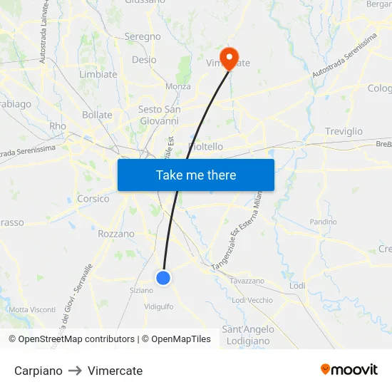 Carpiano to Vimercate map