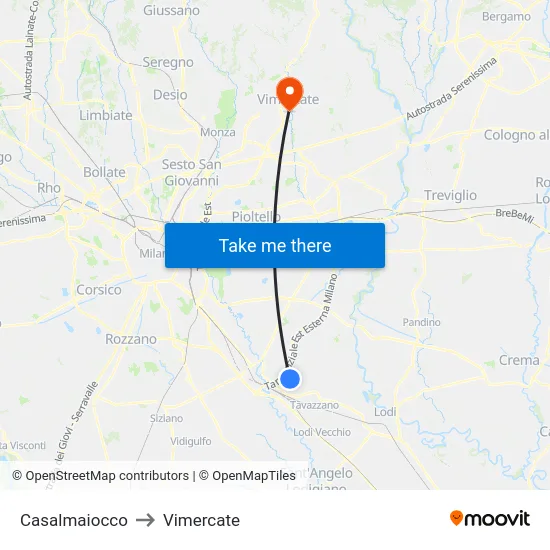 Casalmaiocco to Vimercate map
