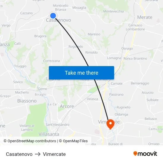 Casatenovo to Vimercate map