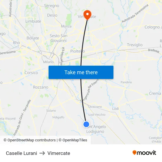 Caselle Lurani to Vimercate map