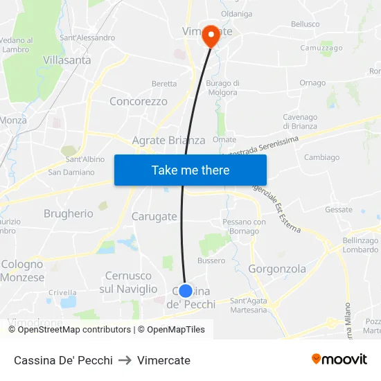Cassina De' Pecchi to Vimercate map