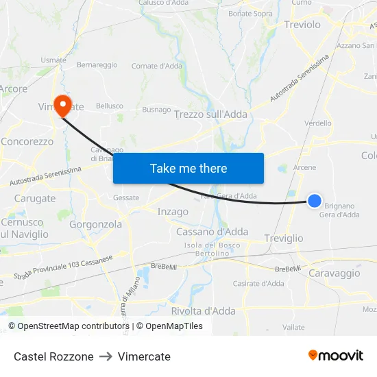 Castel Rozzone to Vimercate map