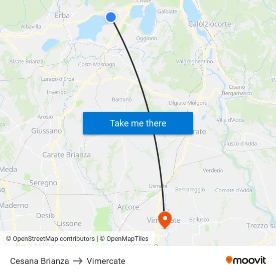 Cesana Brianza to Vimercate map