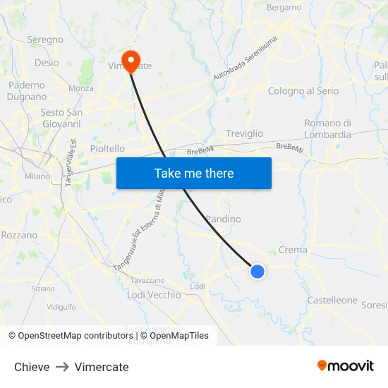 Chieve to Vimercate map