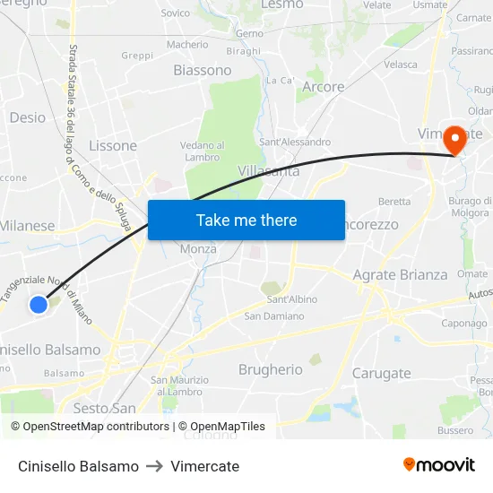 Cinisello Balsamo to Vimercate map