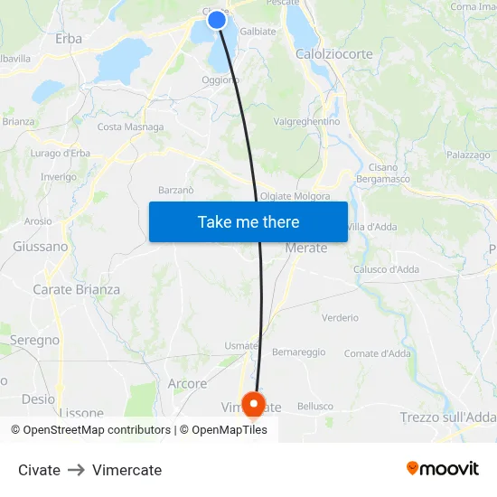 Civate to Vimercate map
