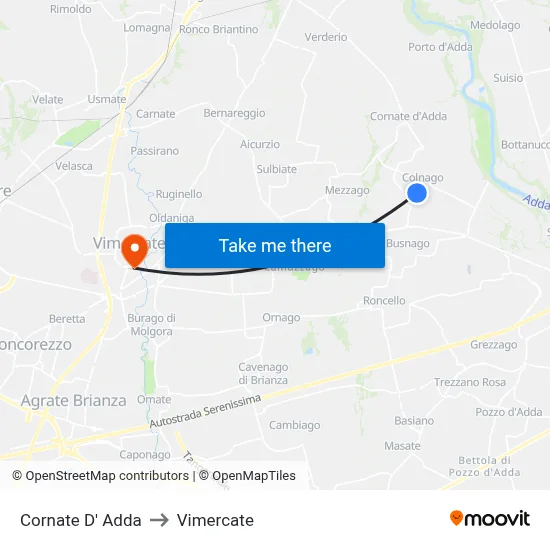 Cornate D' Adda to Vimercate map