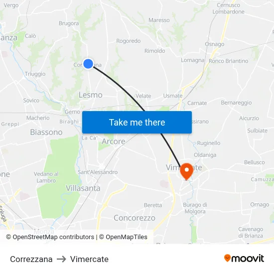 Correzzana to Vimercate map