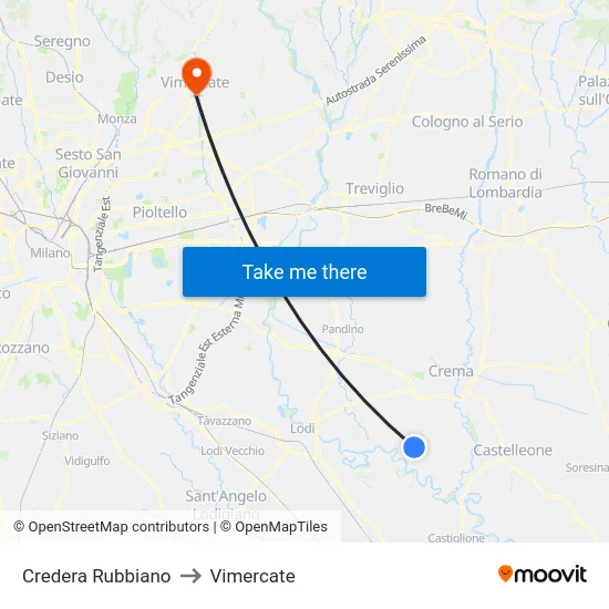 Credera Rubbiano to Vimercate map