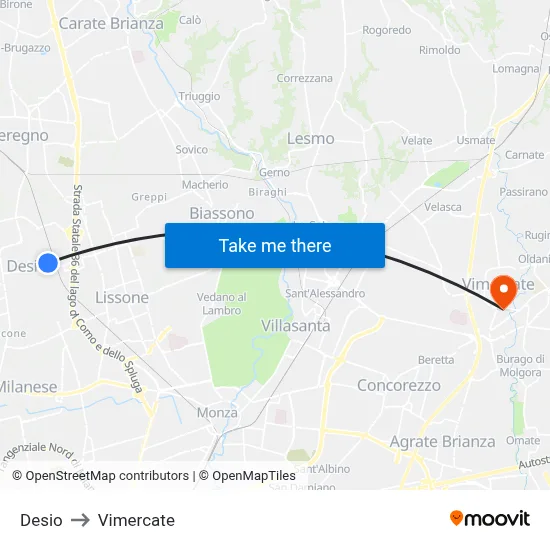 Desio to Vimercate map