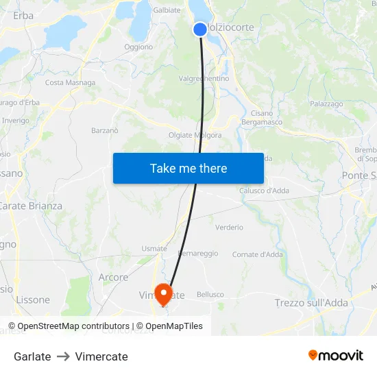 Garlate to Vimercate map