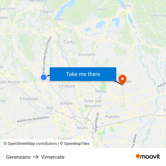 Gerenzano to Vimercate map