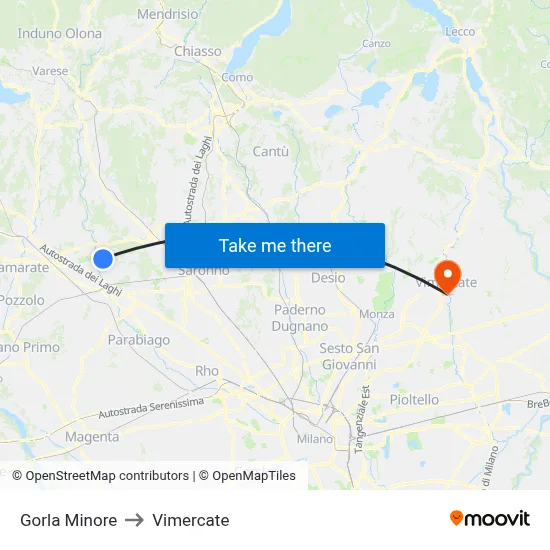 Gorla Minore to Vimercate map