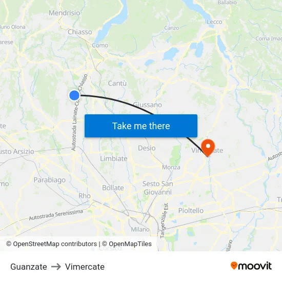 Guanzate to Vimercate map