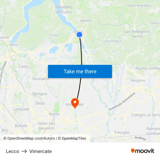 Lecco to Vimercate map