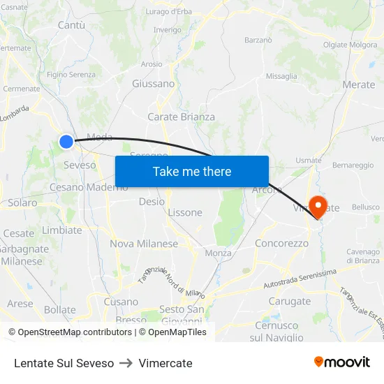 Lentate Sul Seveso to Vimercate map