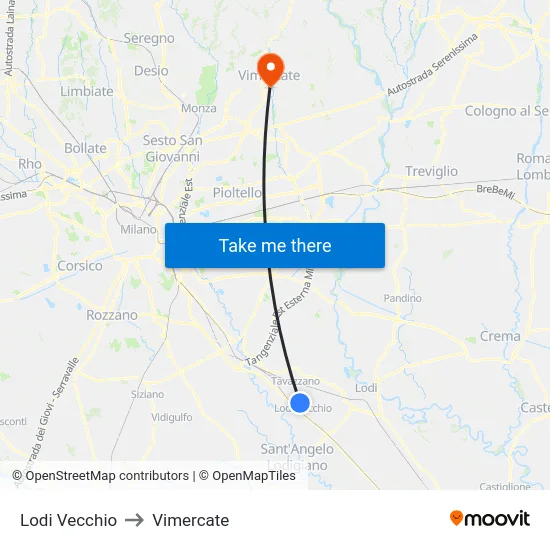 Lodi Vecchio to Vimercate map