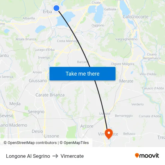 Longone Al Segrino to Vimercate map