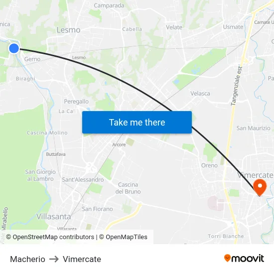 Macherio to Vimercate map