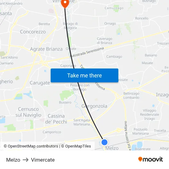 Melzo to Vimercate map