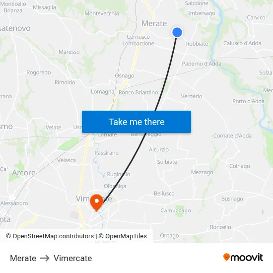 Merate to Vimercate map