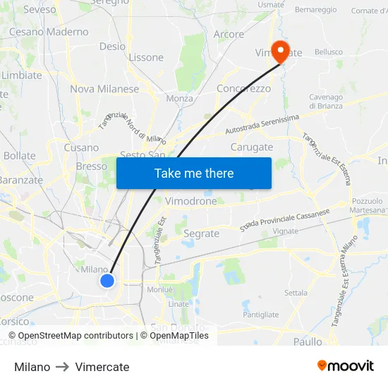 Milan to Vimercate map