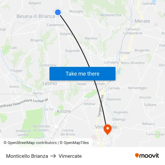 Monticello Brianza to Vimercate map