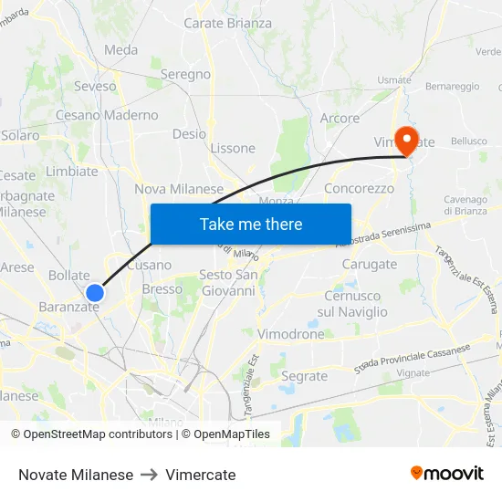Novate Milanese to Vimercate map