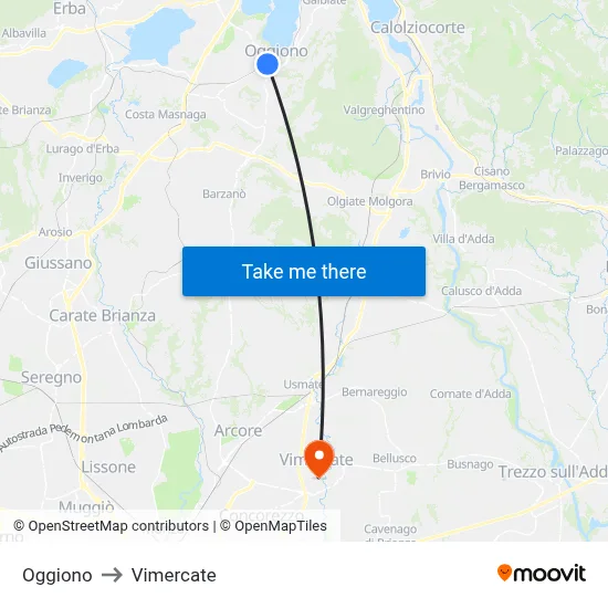 Oggiono to Vimercate map