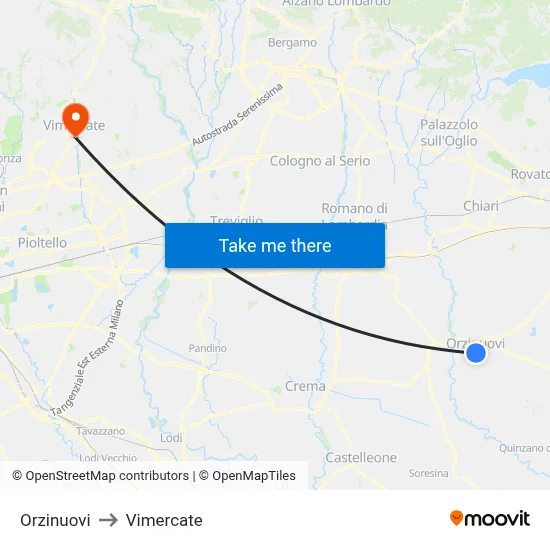 Orzinuovi to Vimercate map