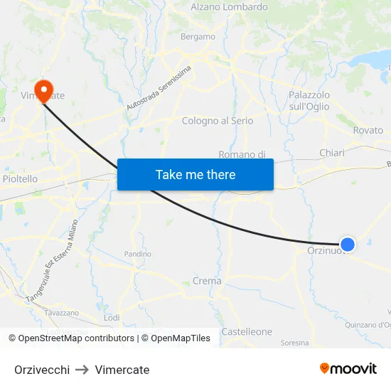 Orzivecchi to Vimercate map