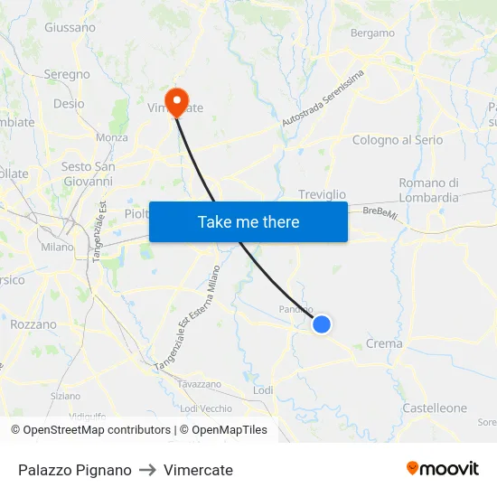 Palazzo Pignano to Vimercate map